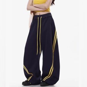 Women's Navy Blue Track Pants with Yellow Stripes
